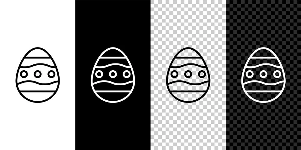 Set line Easter egg icon isolated on black and white background. Happy Easter Stock Illustration