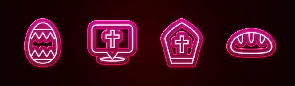 Set line Easter egg, Location church building, Pope hat and Christian bread Stock Illustration