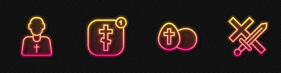 Set line Easter egg, Priest, Online church pastor preaching and Crusade. Gl.. Stock Illustration