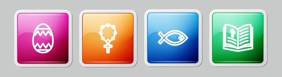 Set line Easter egg Rosary beads religion Christian fish symbol and Holy bibl Stock Illustration