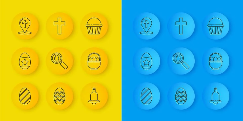 Set line Easter egg, Search and easter, Ringing bell, Basket with eggs, Map.. Illustrazione stock