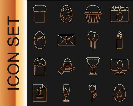 Set line Easter egg, Speech bubble with easter, Burning candle, cake, Greet.. Illustrazione stock