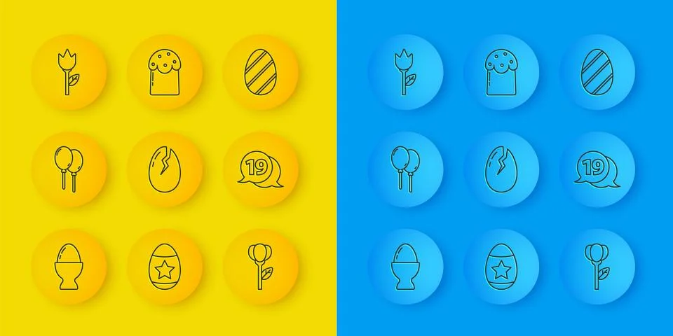 Set line Easter egg on a stand, Balloons with ribbon, Broken, Flower tulip,.. イラスト素材