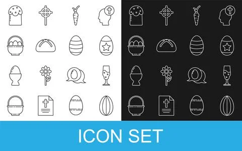 Set line Easter egg, Wine glass, Carrot, cake, Basket with easter eggs, and icon 스톡 일러스트