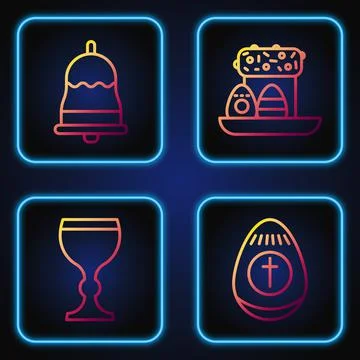 Set line Easter egg, Wine glass, Ringing bell and Easter cake and eggs. Gradi Illustrazione stock