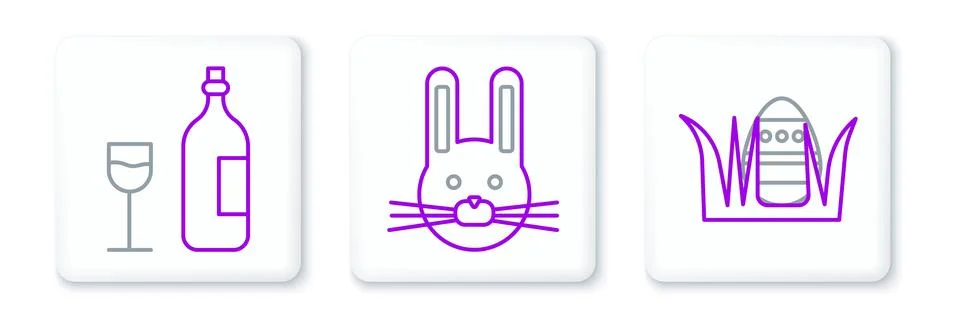 Set line Easter egg, Wine bottle with glass and rabbit icon. Vector 库存插图