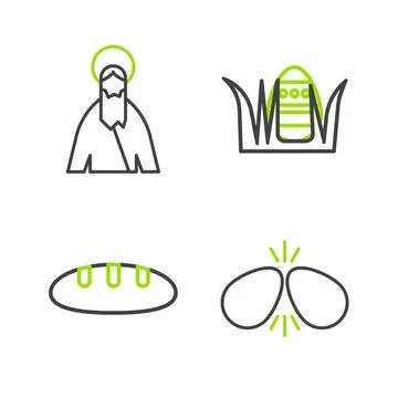 Set line Easter eggs, Bread loaf,  and Jesus Christ icon. Vector Illustrazione stock