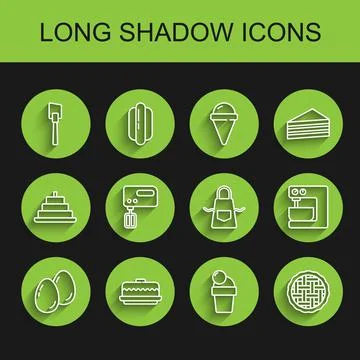 Set line Easter eggs, Cake, Spatula, Ice cream, Homemade pie, Electric mixer Stock-Illustration