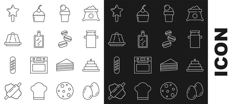 Set line Easter eggs, Cake with burning candles, Can container for milk, Ic.. Stock Illustration