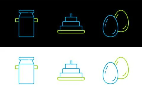 Set line Easter eggs Can container for milk and Cake with burning candles ico 스톡 일러스트
