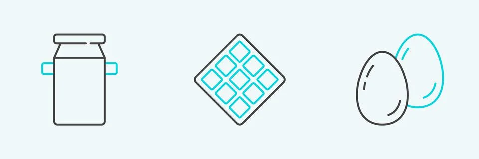 Set line Easter eggs, Can container for milk and Waffle icon. Vector 스톡 일러스트