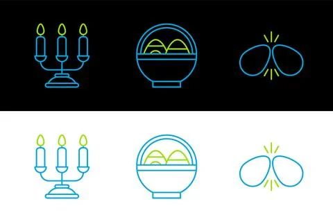 Set line Easter eggs, Candelabrum with candlesticks and Basket easter icon... Stock Illustration