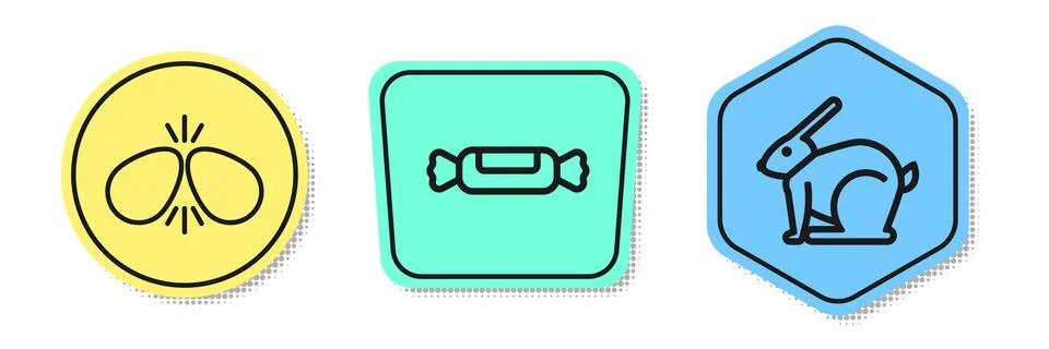 Set line Easter eggs, Candy and Easter rabbit. Colored shapes. Vector 스톡 일러스트