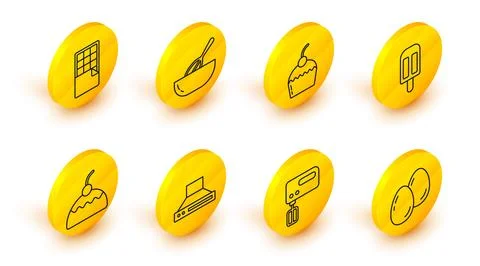 Set line Easter eggs, Electric mixer, Kitchen extractor fan, Cake, Ice crea.. Stock Illustration