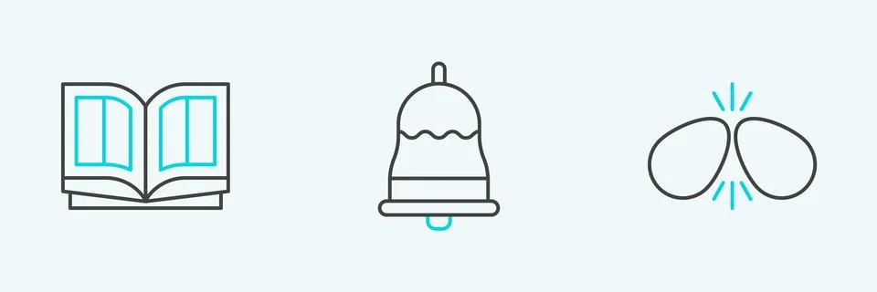 Set line Easter eggs, Holy bible book and Ringing bell icon. Vector イラスト素材