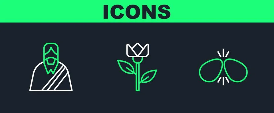 Set line Easter eggs, Jesus Christ and Flower tulip icon. Vector Stock Illustration