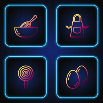 Set line Easter eggs, Lollipop, Kitchen whisk and bowl and apron. Gradient color Stock Illustration