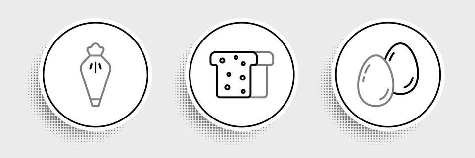 Set line Easter eggs, Pastry bag and Bread toast icon. Vector Stock Illustration