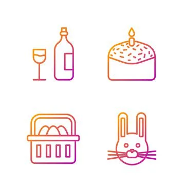 Set line Easter rabbit, Basket with easter eggs, Wine bottle with glass and Illustrazione stock