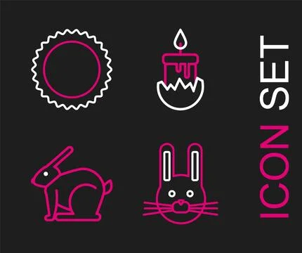 Set line Easter rabbit, Burning candle and Sun icon. Vector Stock Illustration