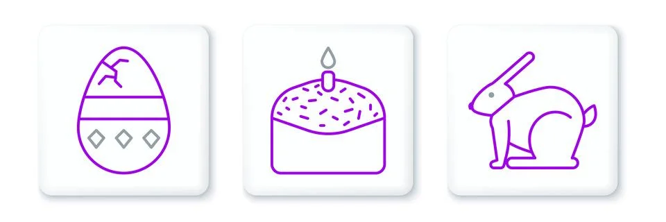Set line Easter rabbit, Cracked egg and cake and candle icon. Vector Illustrazione stock