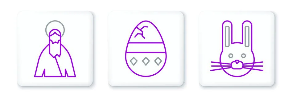 Set line Easter rabbit, Jesus Christ and Cracked egg icon. Vector 스톡 일러스트
