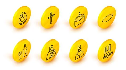 Set line Easter rabbit, Priest, Jesus Christ, Wine bottle with glass, Chris.. 스톡 일러스트