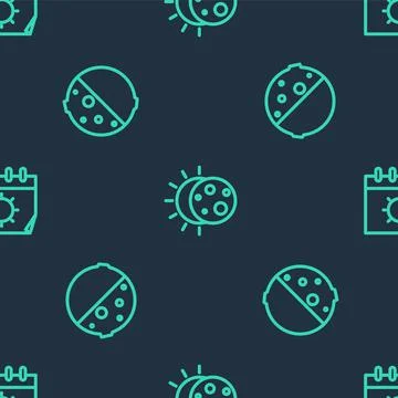 Set line Eclipse of the sun, and Calendar and on seamless pattern. Vector Illustrazione stock