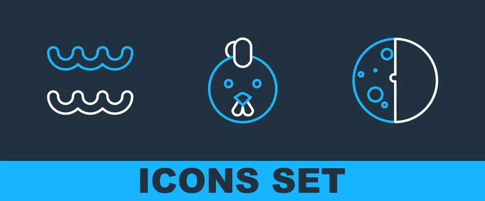 Set line Eclipse of the sun, Aquarius zodiac and Rooster icon. Vector イラスト素材