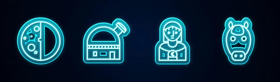 Set line Eclipse of the sun, Astronomical observatory, Astrology woman and Horse 스톡 일러스트