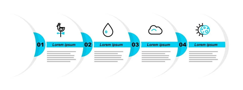 Set line Eclipse of the sun, Cloud, Water drop and Rooster weather vane icon Stock Illustration