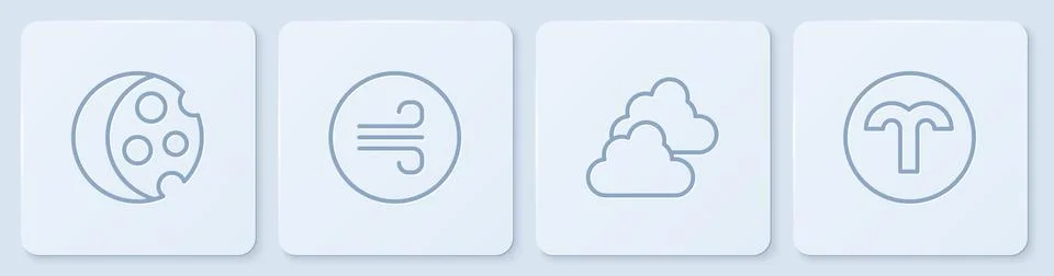 Set line Eclipse of the sun, Cloudy weather, Windy and Aries zodiac. White sq 스톡 일러스트