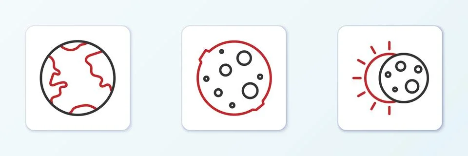 Set line Eclipse of the sun, Earth globe and Moon icon. Vector 스톡 일러스트