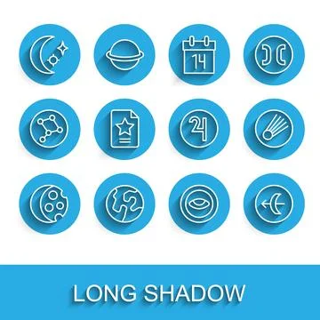 Set line Eclipse of the sun Earth globe Moon and stars Medallion with eye Sag Ilustração Stock