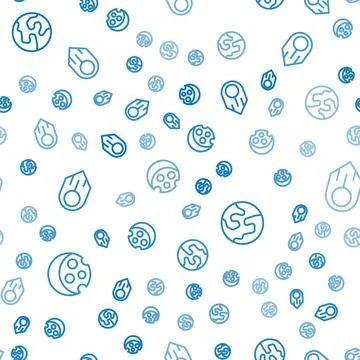 Set line Eclipse of the sun, Earth globe and Comet on seamless pattern. Vecto 스톡 일러스트