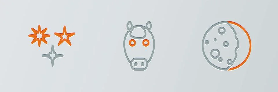 Set line Eclipse of the sun, Falling star and Horse zodiac icon. Vector 스톡 일러스트
