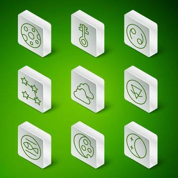 Set line Eclipse of the sun, Full moon, Cloudy weather, Star constellation Ilustração Stock