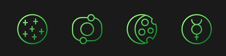 Set line Eclipse of the sun, Full moon, Solar system and Symbol Mercury Ilustração Stock