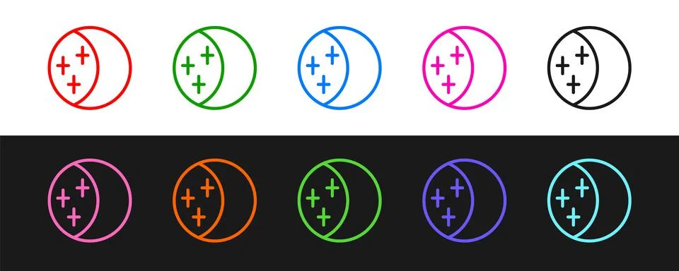 Set line Eclipse of the sun icon isolated on black and white background. Total Illustrazione stock