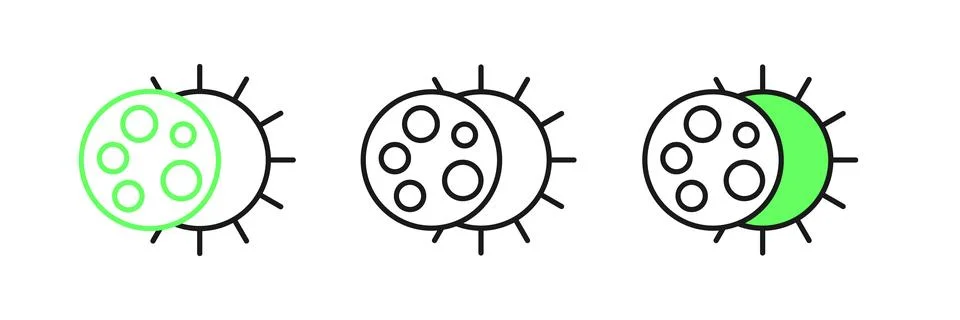 Set line Eclipse of the sun icon isolated on white background. Total sonar .. Ilustração Stock