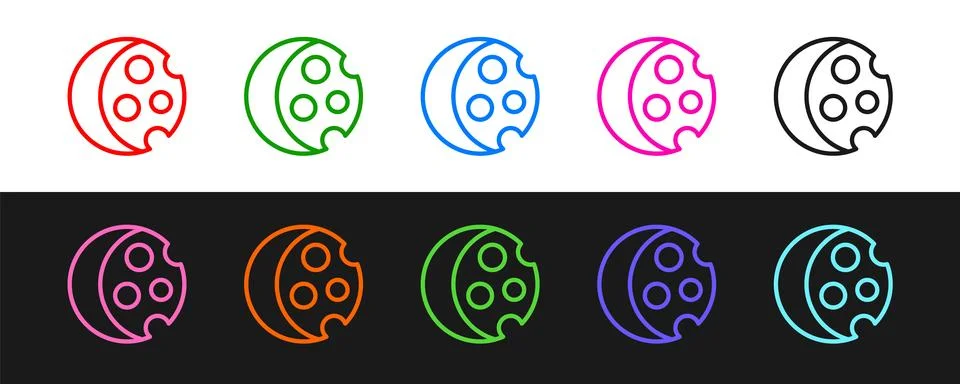 Set line Eclipse of the sun icon isolated on black and white background. To.. Stock Illustration