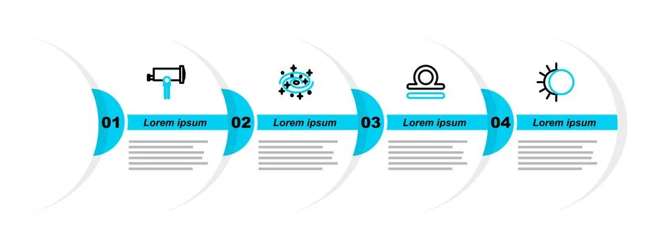 Set line Eclipse of the sun, Libra zodiac, Milky way spiral galaxy and Telescope Stock Illustration