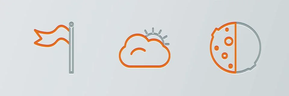 Set line Eclipse of the sun, Meteorology windsock wind vane and Sun and cloud Stock Illustration