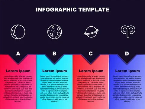 Set line Eclipse of the sun, Moon, Planet Saturn and Aries zodiac. Business Ilustração Stock