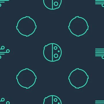 Set line Eclipse of the sun, Moon and Wind on seamless pattern. Vector Stock Illustration