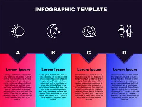 Set line Eclipse of the sun, Moon and stars, Asteroid and Pisces zodiac Ilustração Stock