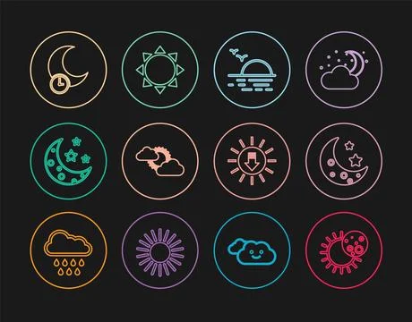 Set line Eclipse of the sun, Moon and stars, Sunset, cloud weather, Sleeping 스톡 일러스트