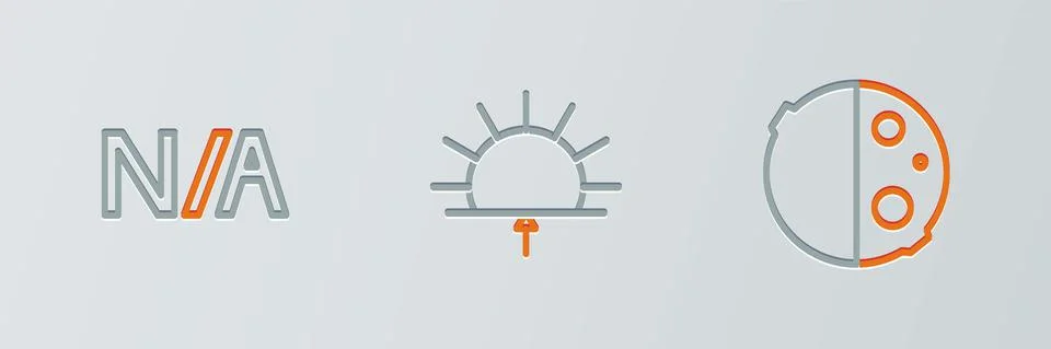 Set line Eclipse of the sun, Not applicable and Sunrise icon. Vector Stock Illustration
