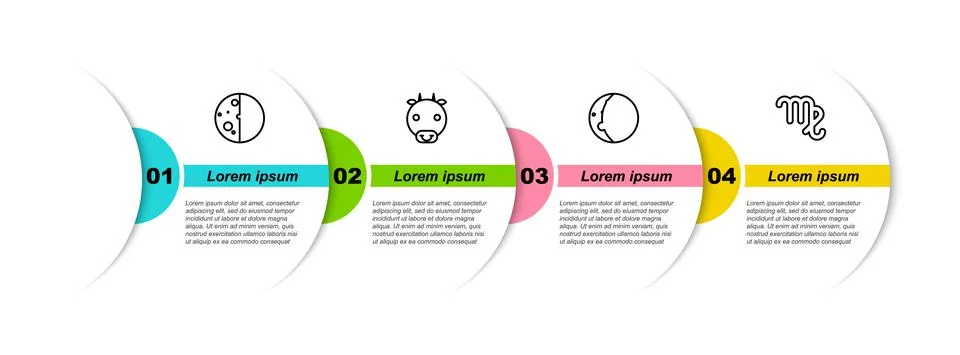 Set line Eclipse of the sun, Ox zodiac, and Virgo. Business infographic template Illustrazione stock