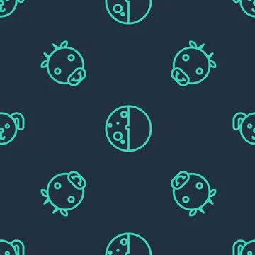 Set line Eclipse of the sun, Ox zodiac and Dog on seamless pattern. Vector Stockillustratie